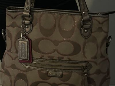 Coach Signature C Metallic Khaki and Pink handbag Purse