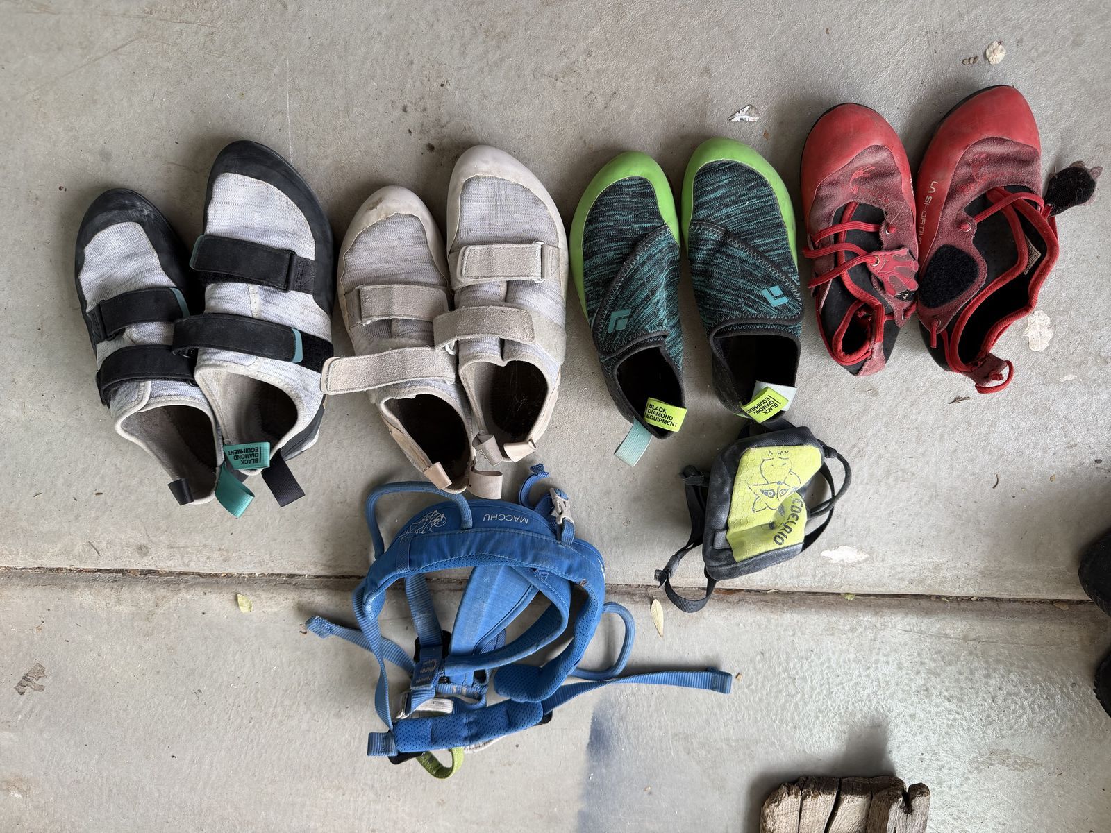 Kids rock climbing shoes and harness