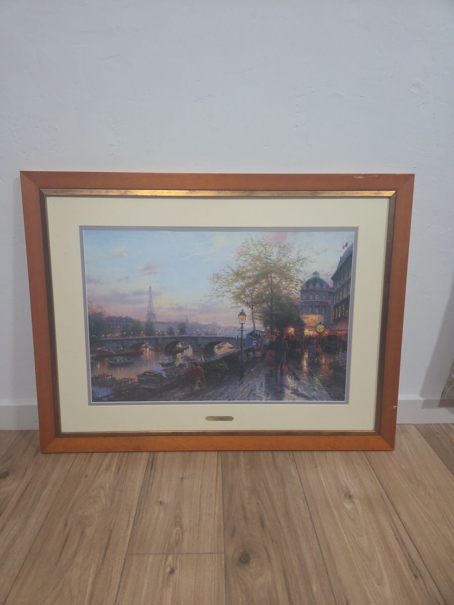 Framed Paris Cityscape Art Print - Eiffel Tower & Seine River - Wall Decor