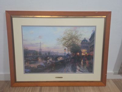 Framed Paris Cityscape Art Print - Eiffel Tower & Seine River - Wall Decor