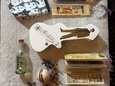 Elvis Presley Collectible Guitar Tray, Marilyn Monroe Pouch, Egyptian Papyrus Bookmarks, Jacks Game Set