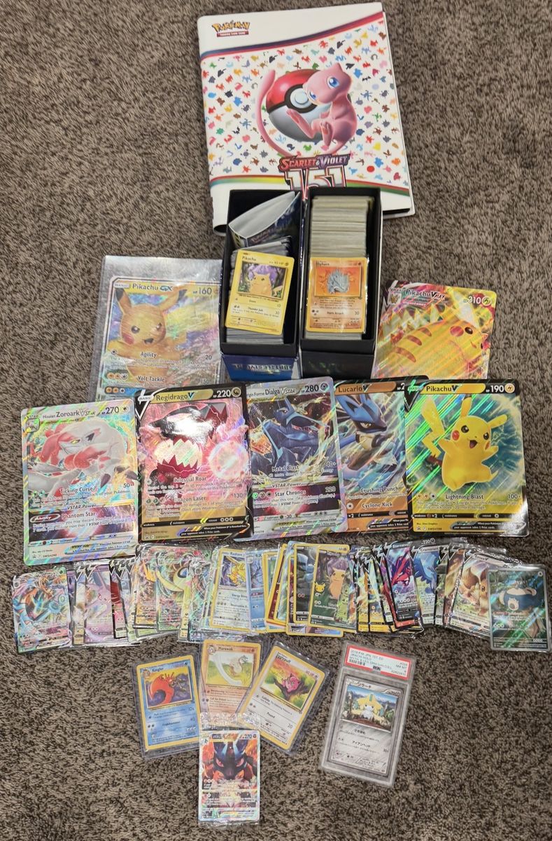 Pokémon TCG Bulk Collection Lot with Binder, VMax, V Cards & Graded Card