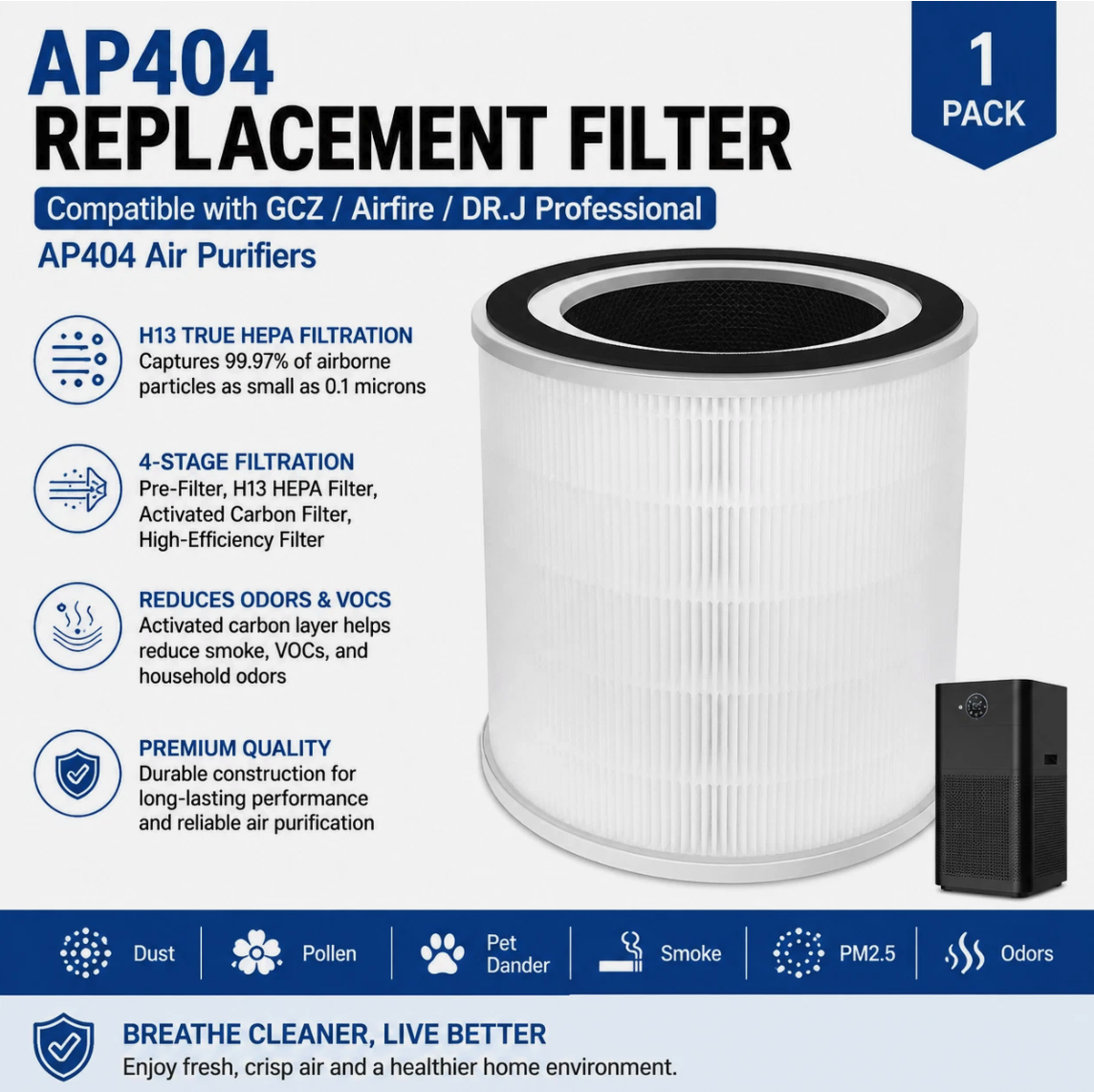 AP404 Replacement HEPA Filter for GCZ Airfire DR.J Professional Air Purifier