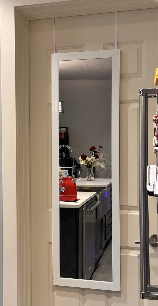 White Framed Over-the-Door Full Length Mirror - Space Saving Design
