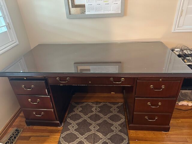 Office Desk solid wood glass top