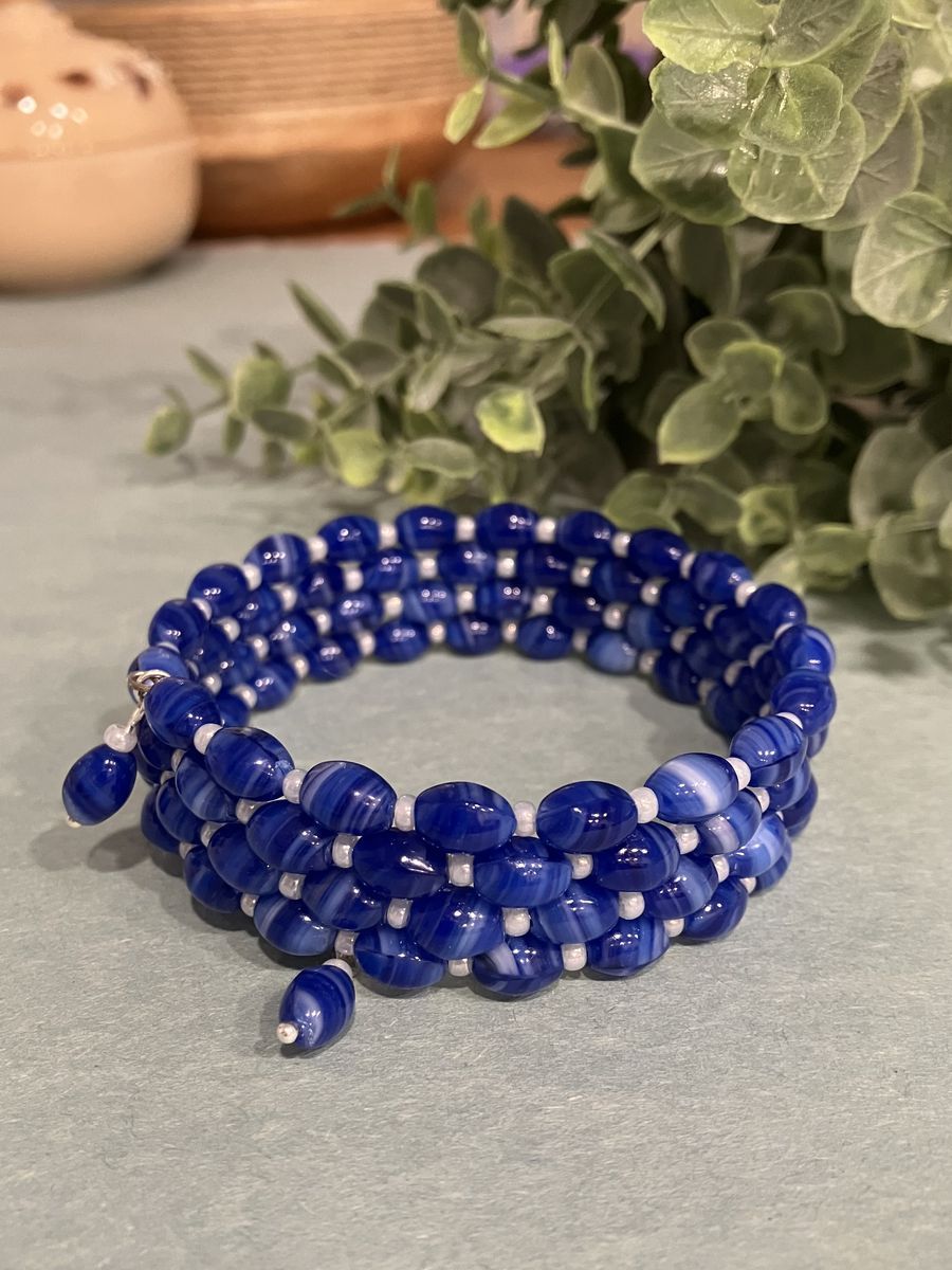 Royal Blue Beaded Multiple Coil Bracelet