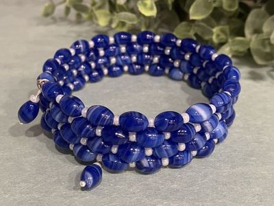 Royal Blue Beaded Multiple Coil Bracelet