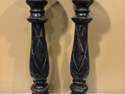SET OF 2 BLACK WOOD CANDLESTICKS 18”