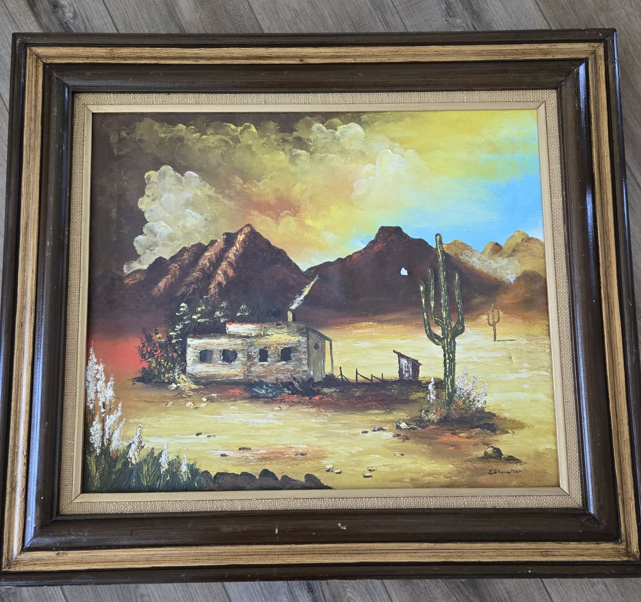 Vintage Mid Century Desert Landscape Oil Painting Signed E. Showalter Framed