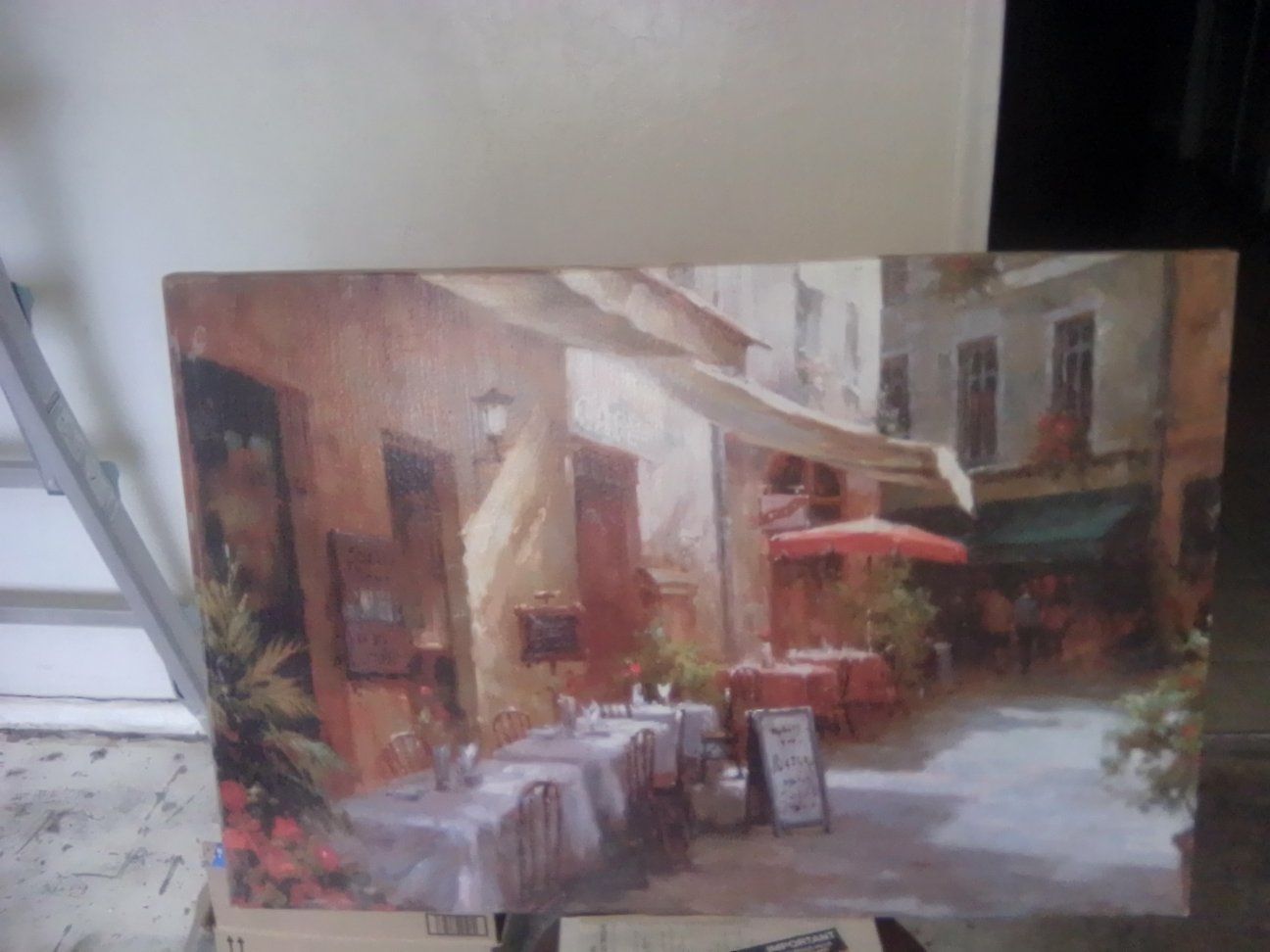 Charming Bistro Street Scene Oil Painting Canvas Wall Art, Parisian Cafe Decor