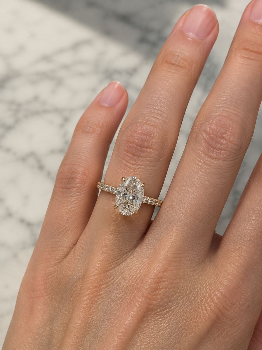 2.71 CTW Oval Lab Diamond Tulip Ring – Hidden Halo | 14K Yellow Gold 6.5