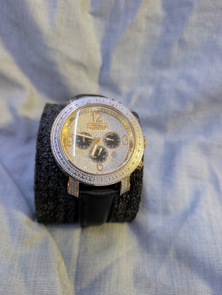 Pulsar Gold-Tone Diamond Bezel Chronograph Watch with Black Leather Band