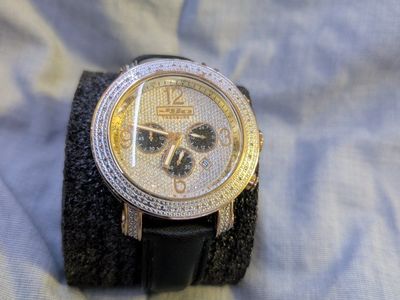Pulsar Gold-Tone Diamond Bezel Chronograph Watch with Black Leather Band