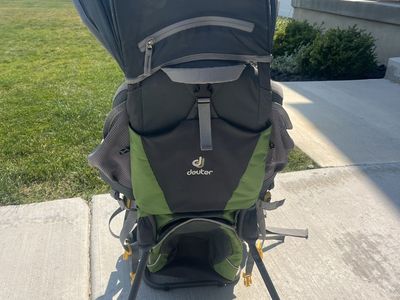 Deuter Kid Comfort Hiking Child Carrier Backpack - Grey and Green with Sun Roof
