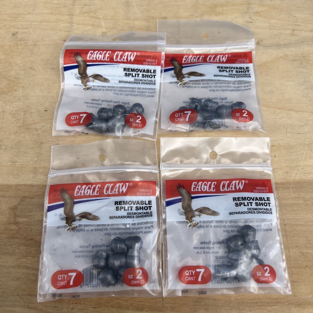 Eagle Claw Removable Split Shot Fishing Weights - Size 2, Qty 7 per pack (4 Packs)