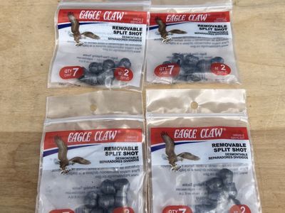 Eagle Claw Removable Split Shot Fishing Weights - Size 2, Qty 7 per pack (4 Packs)