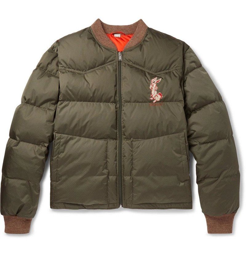 Gucci x Bugs Bunny Down Puffer Jacket Men's Size 50 Olive Green/Orange