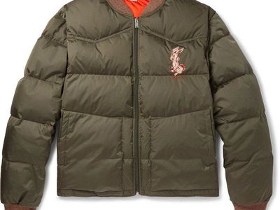 Gucci x Bugs Bunny Down Puffer Jacket Men's Size 50 Olive Green/Orange