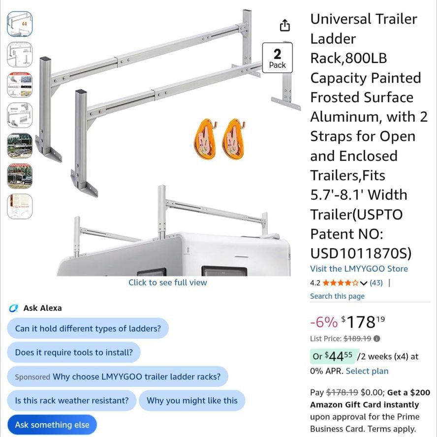 Universal Trailer Ladder Rack 800lb Capacity, Aluminum