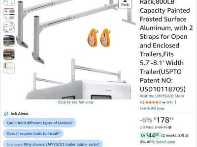 Universal Trailer Ladder Rack 800lb Capacity, Aluminum
