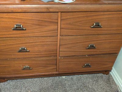 Vintage Mid-Century Modern Wooden Dresser with 6 Drawers and Metal Pulls