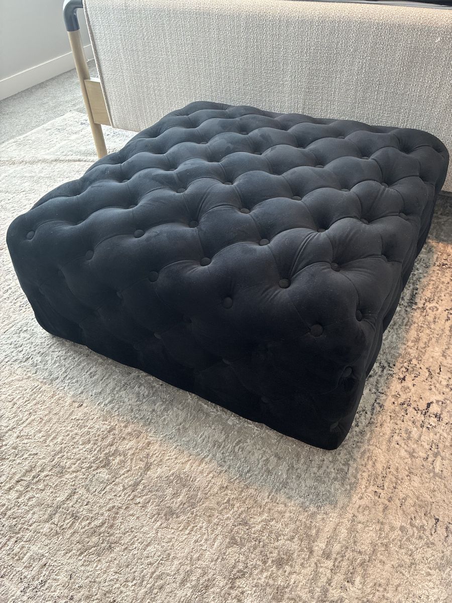 Meridian Furniture Ariel Collection Modern Black Velvet Upholstered Ottoman