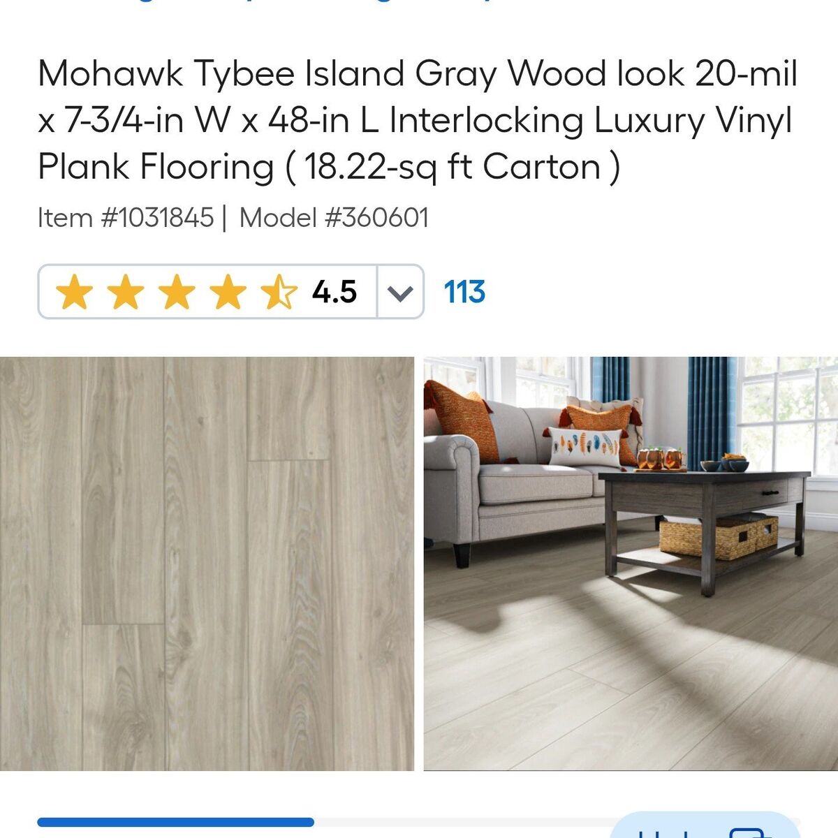 2 Cartons Mohawk Gray Wood Look Interlocking LVP
