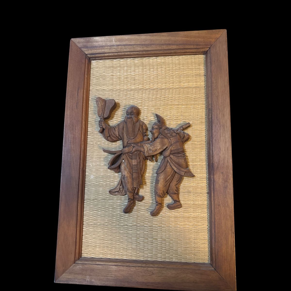 Vintage Ricardo Lynn Wood Carved Wall Art Eight Immortals Framed Relief