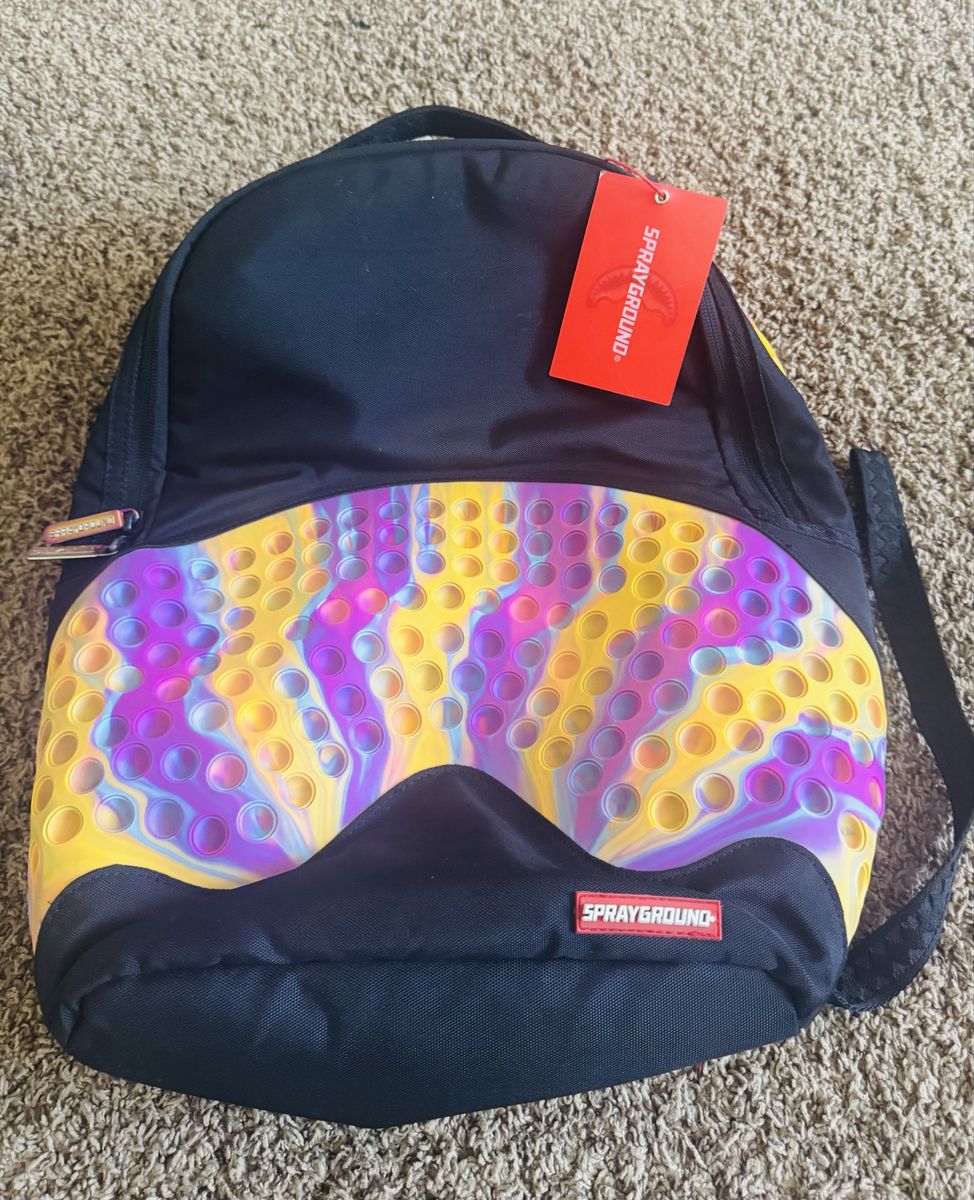 Sprayground Pop It Shark Mouth Backpack - Black / Tie Dye NWT