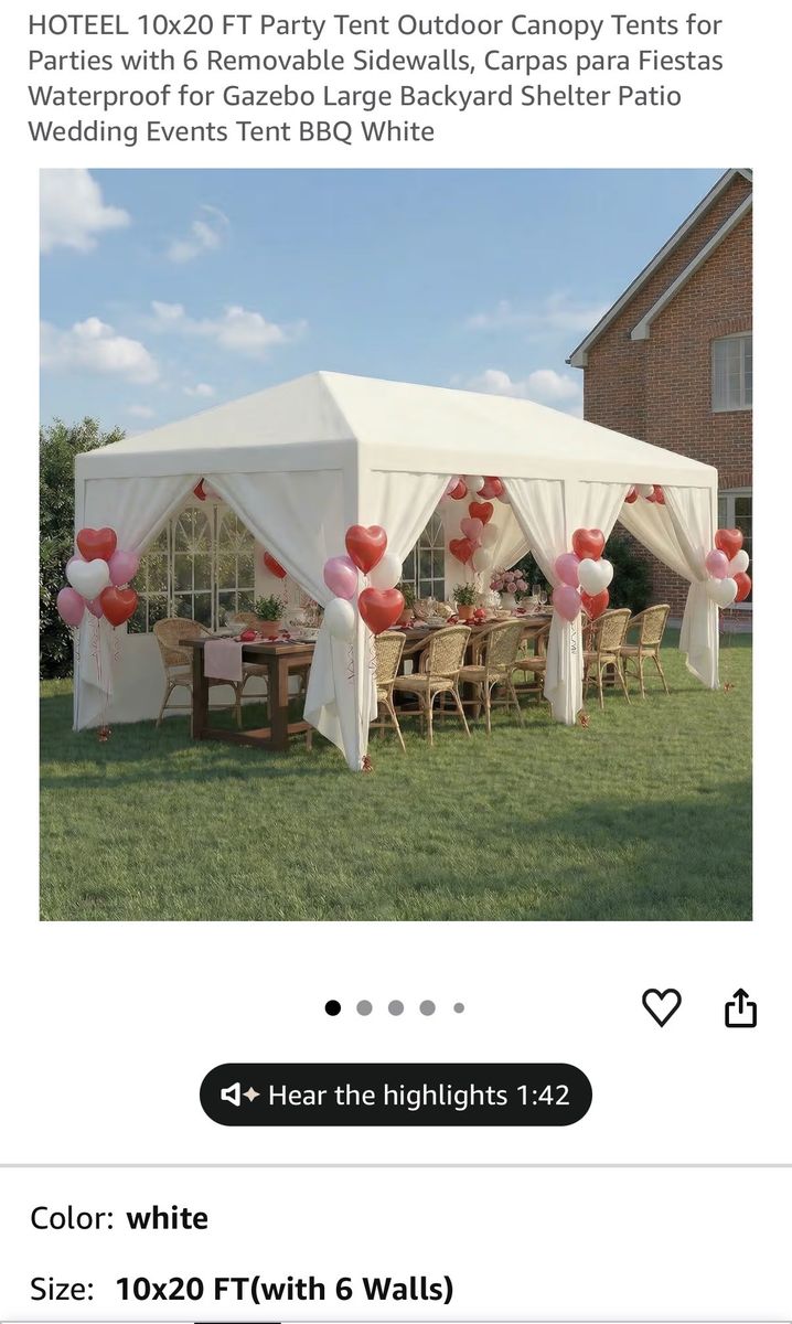 2 HOTEEL 10x20 FT White Party Tent Outdoor Canopy with 6 Removable Sidewalls - Waterproof Gazebo