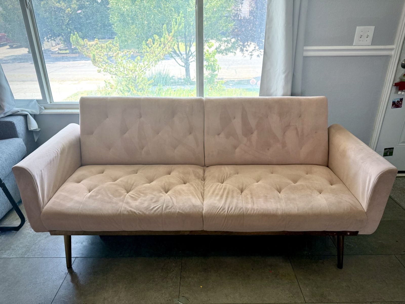 Convertible Pink Velvet Futon Sofa Bed | Small Apartment, Dorm, Guest Room