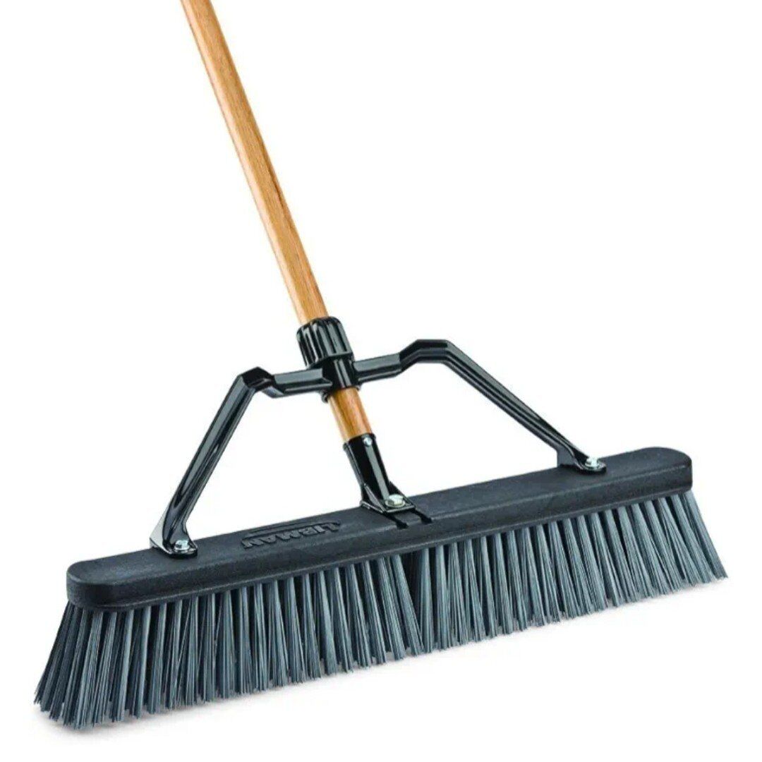 Industrial Push Broom with Brace, Wooden Handle,