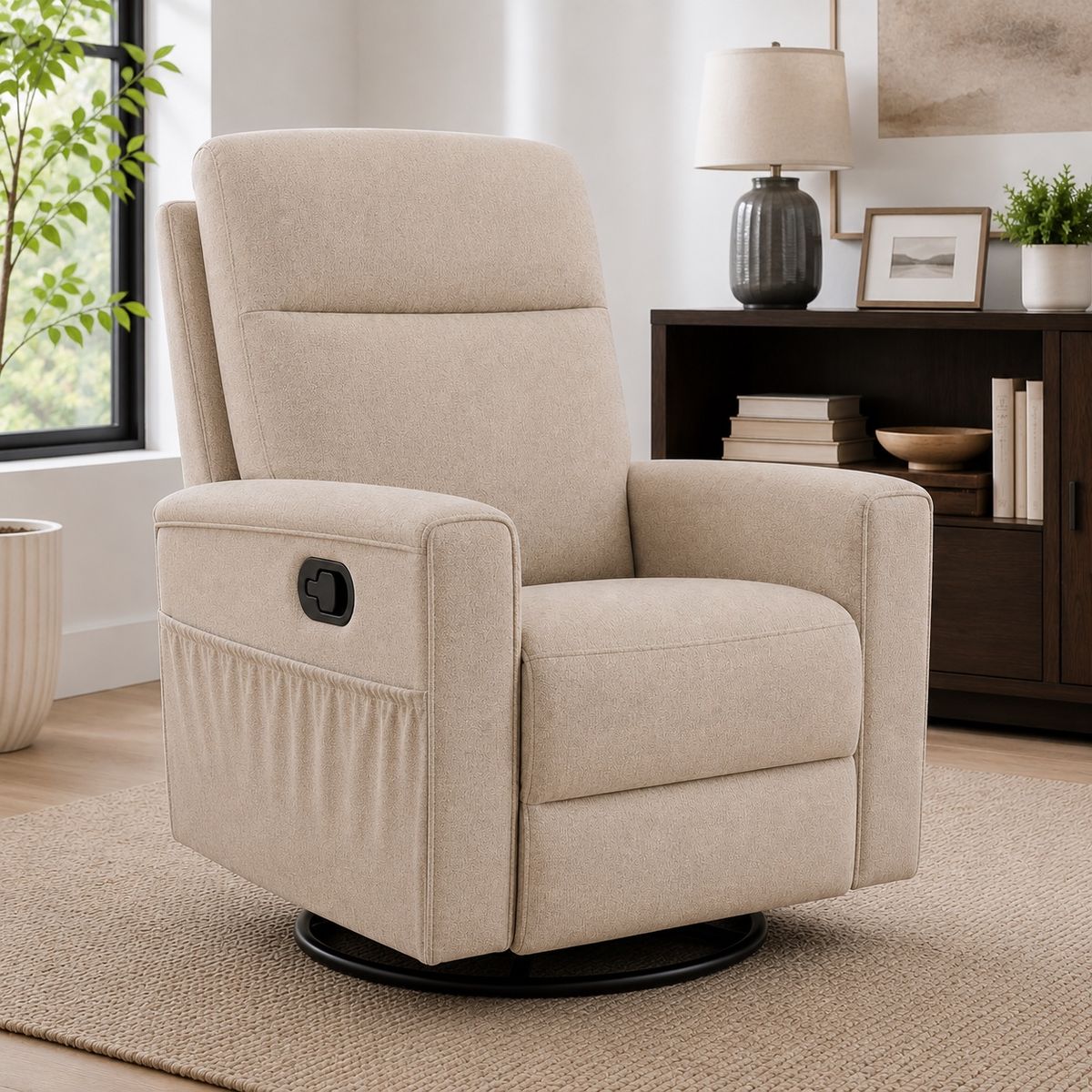Korser LSJJ-XM-7035 Beige Swivel Rocker Recliner with Side Pockets