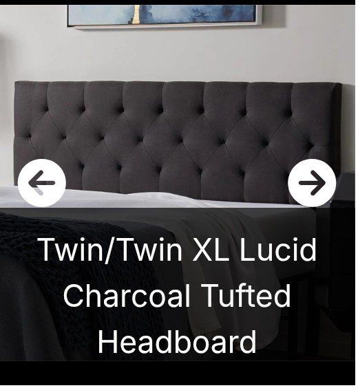 Lucid Charcoal Tufted Headboard - Twin/Twin XL, 40" Width, Adjustable Height, Integrated Storage (NEW)