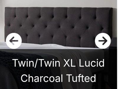 Lucid Charcoal Tufted Headboard - Twin/Twin XL, 40" Width, Adjustable Height, Integrated Storage (NEW)