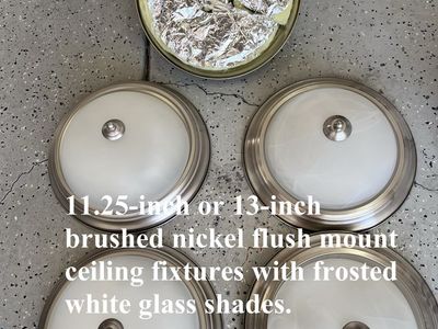 5 Brushed Nickel Flush Mount Ceiling Lights - 11.25"/13" Frosted White Glass Shade Fixtures
