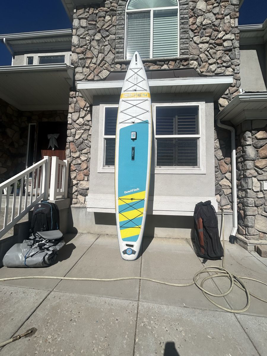 Badfish Selfie 14' Inflatable Paddleboard - Blue/Yellow SUP w/ Accessories