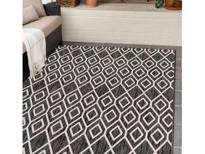 Unique Loom Jill Zarin Outdoor 7 x 10 (ft) Loomed Polypropylene Charcoal Gray Rectangular Indoor/Outdoor Trellis Area rug