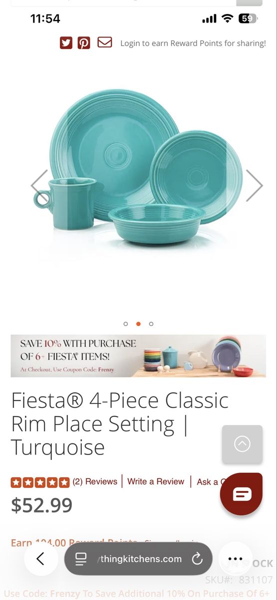 Complete 8 Setting Fiestaware Set Turquoise