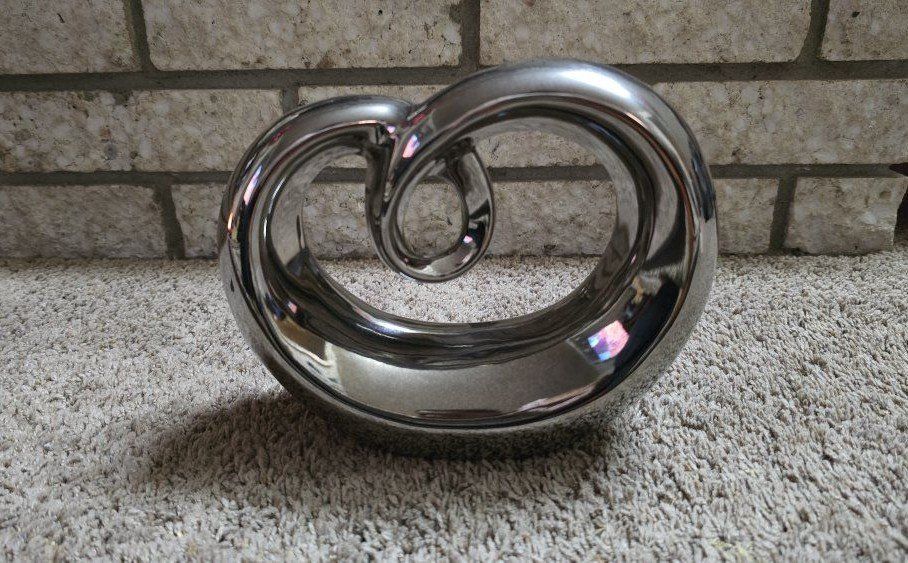 Silver Ceramic Heart Sculpture.