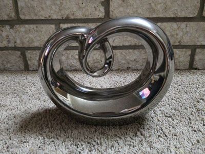 Silver Ceramic Heart Sculpture.