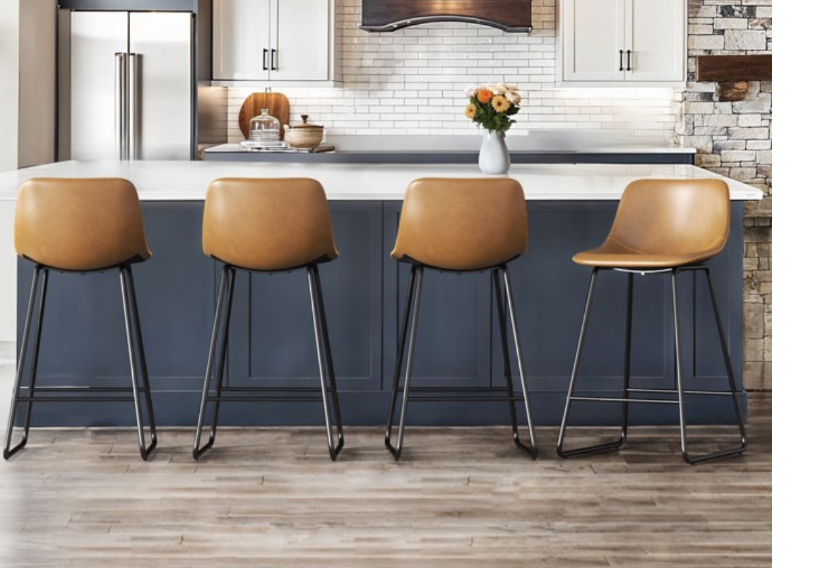 New in Box Set of 4, ..24" Bar Stools Set of 4 with Back, Faux Leather