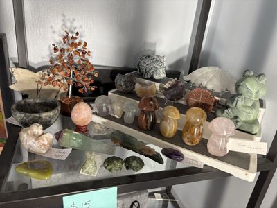 Assorted Crystal & Stone Decor - Mushrooms, Figurines, & Gemstone Tree - Unique Home Accents