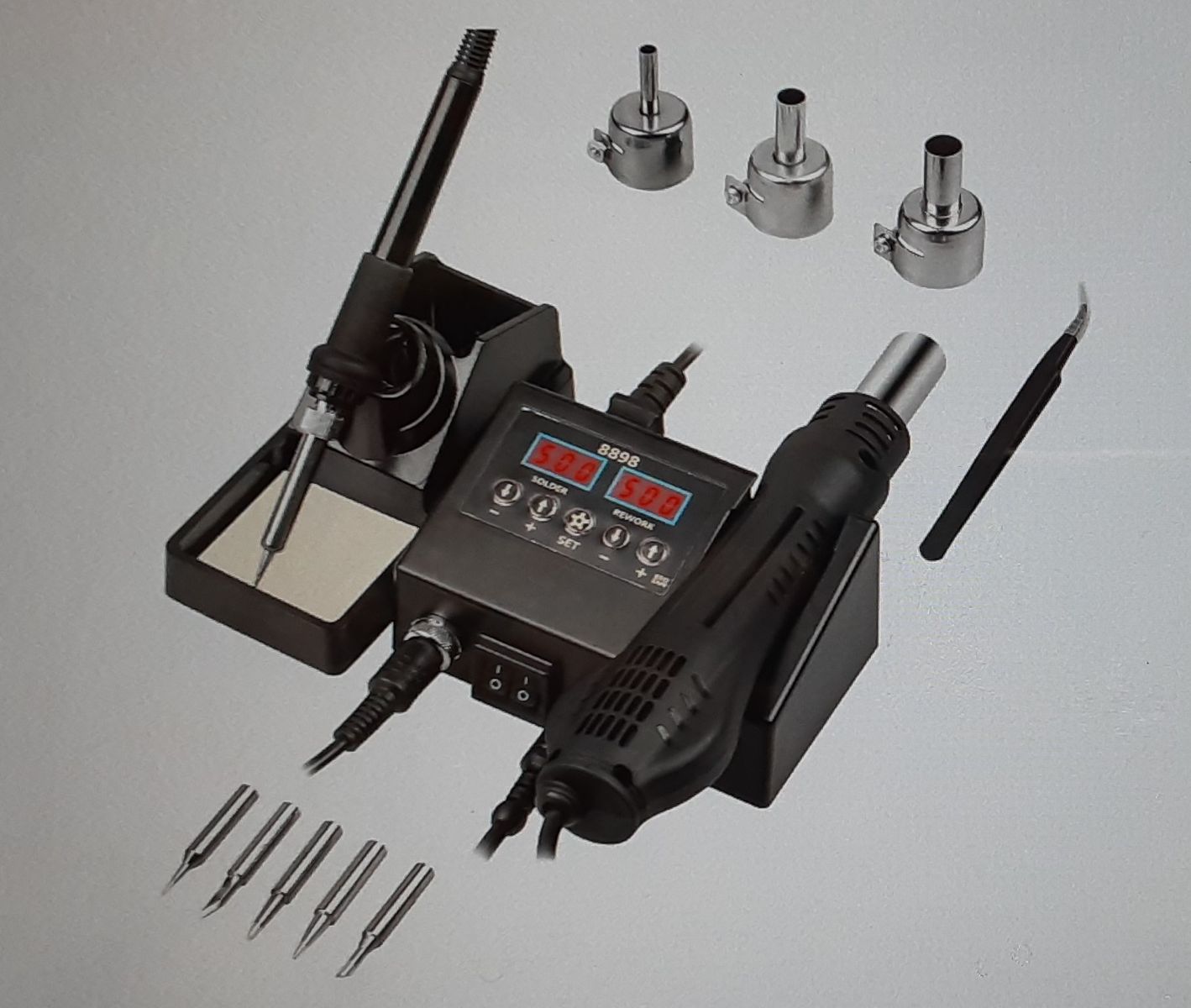 New 2-in-1 Soldering Iron Station Cool/Hot Air Conversion, Digital Temperature Correction and Sleep Function