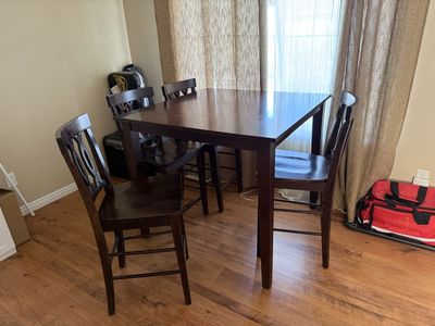 Dark Wood Counter-Height Dining Table Set with 4 Chairs