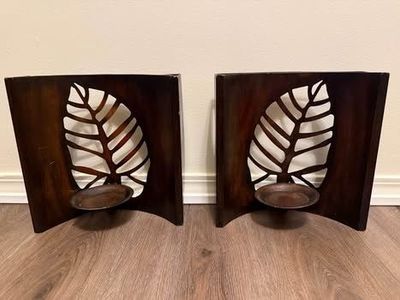 Set of 2 Metal Tropical Leaf Wall Candle Sconces