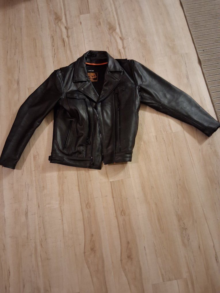Stylish Black Leather Motorcycle Jacket - Men's Large, Excellent Condition