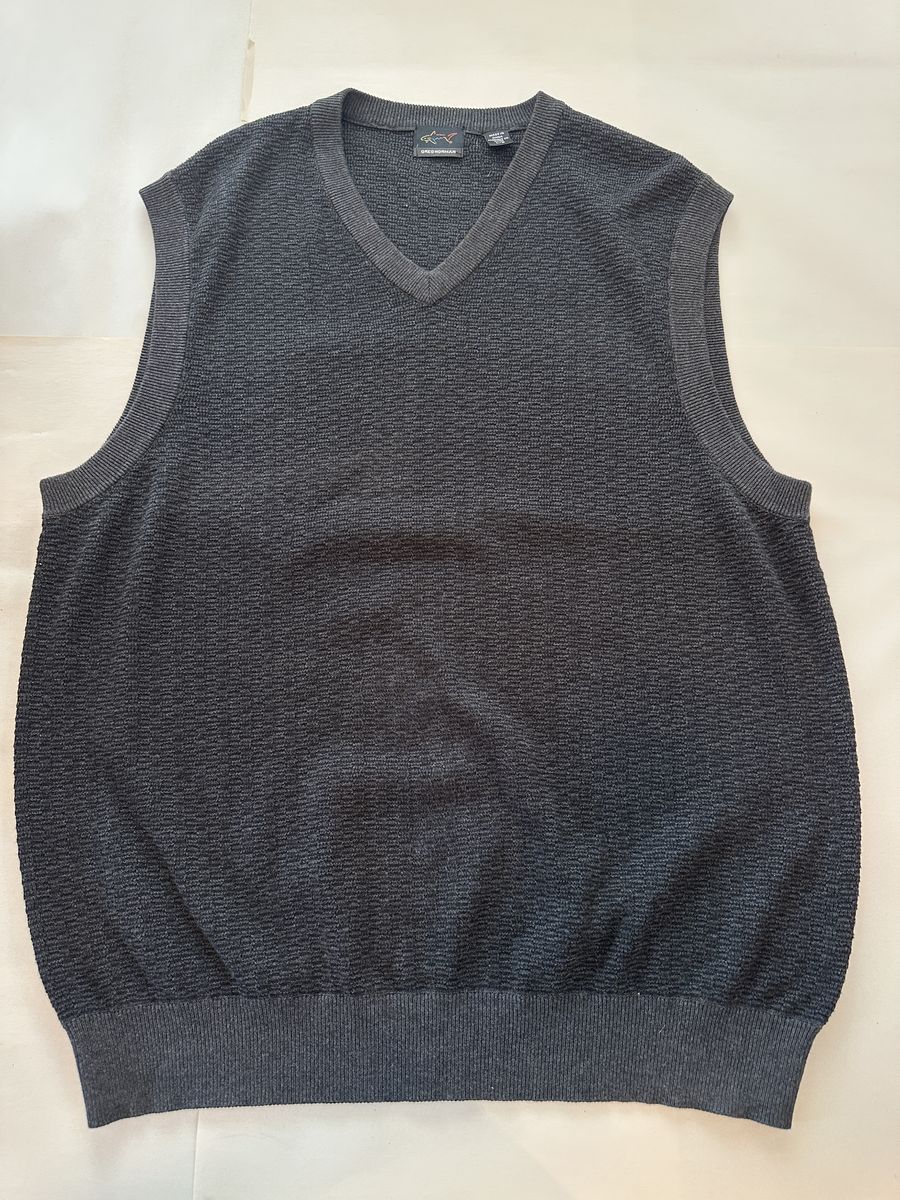 Greg Norman Sweater Vest Mens Large Gray V Neck Cotton Modal Golf Pullover