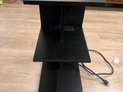 Multi-Level End Table with Built-in Outlets & USB Ports, Black Wood Grain