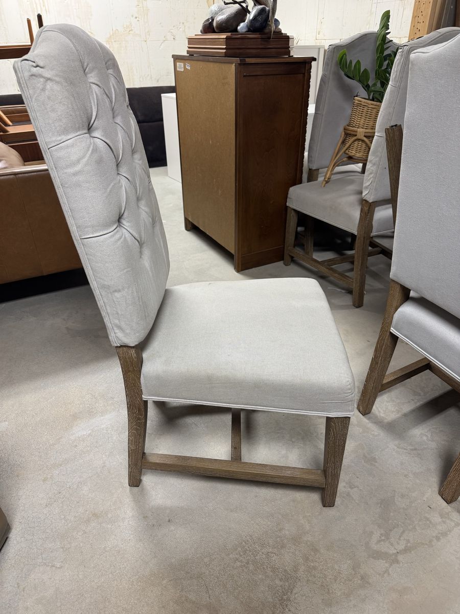Set of 8 Tufted Light Gray Fabric Dining Chairs with Wood Legs